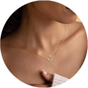 Personalized Sideways Gold Initial Necklace for Women - 18K Gold Plated Elegance